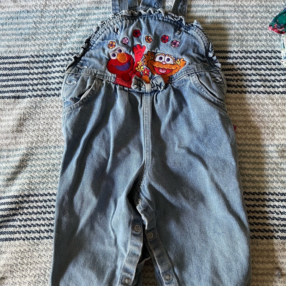 Vintage Kids Denim Overalls Elmo
